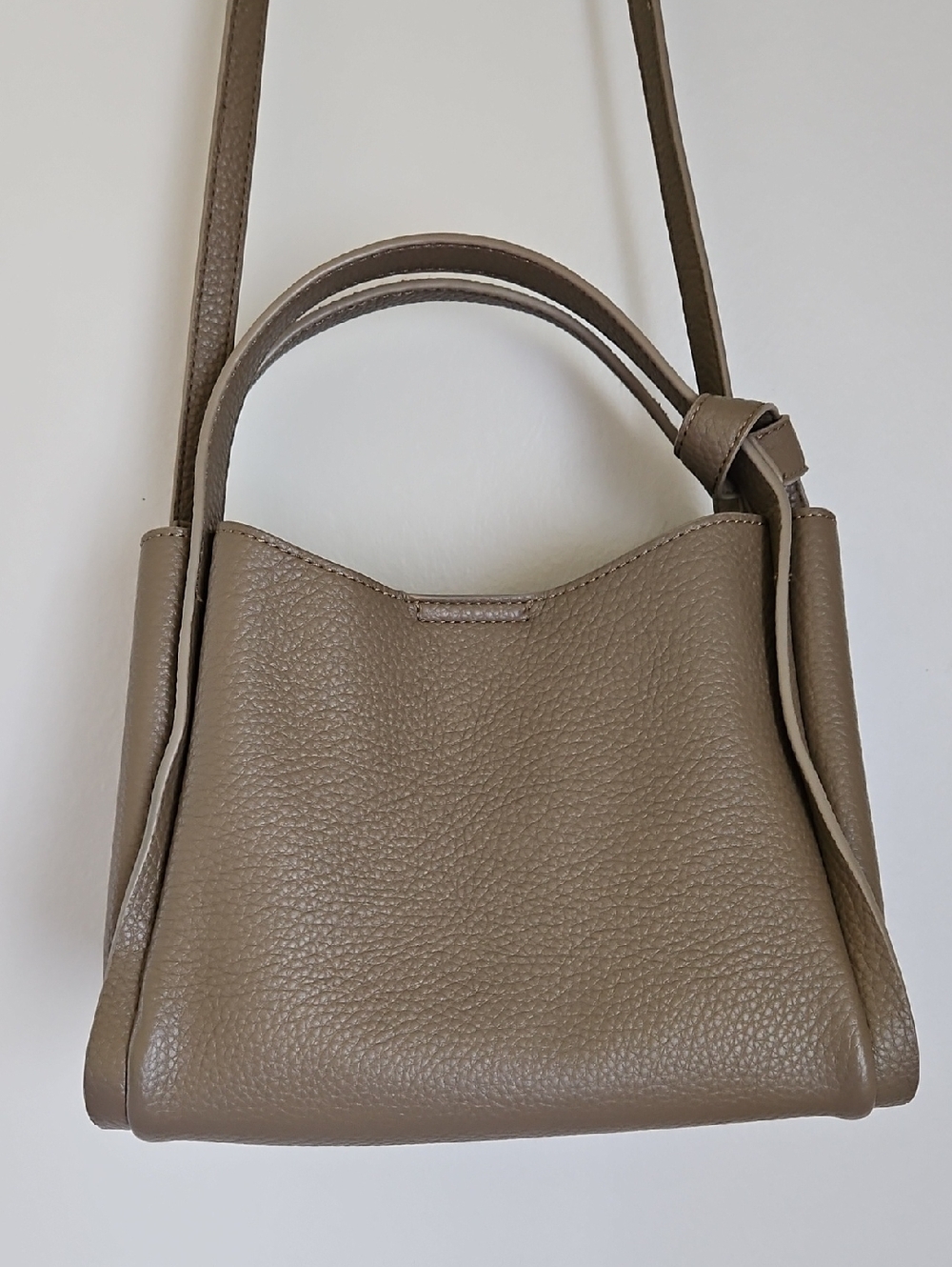 Melie Bianco Taupe Pebbled Top-Handle Satchel with Strap